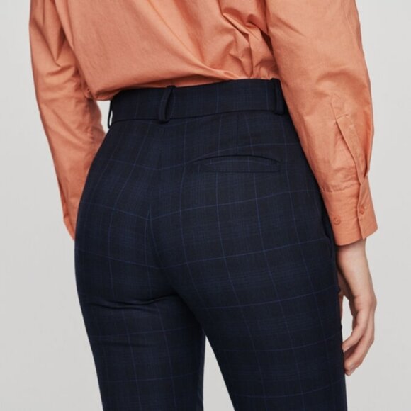 MAJE Preppy Plaid Academia Office Crop Pleated Navy Blue Trousers Pants Size 34 - Picture 4 of 13